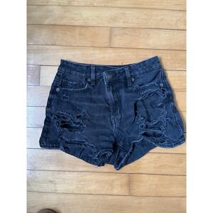 American Eagle High Waisted Distressed Denim mom Shorts Black Women 000 y2k mini